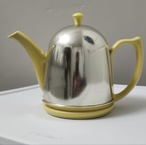 Vintage Hall Lemon Yellow Teapot with Felt Lined Aluminum Warming Cozy 1950s